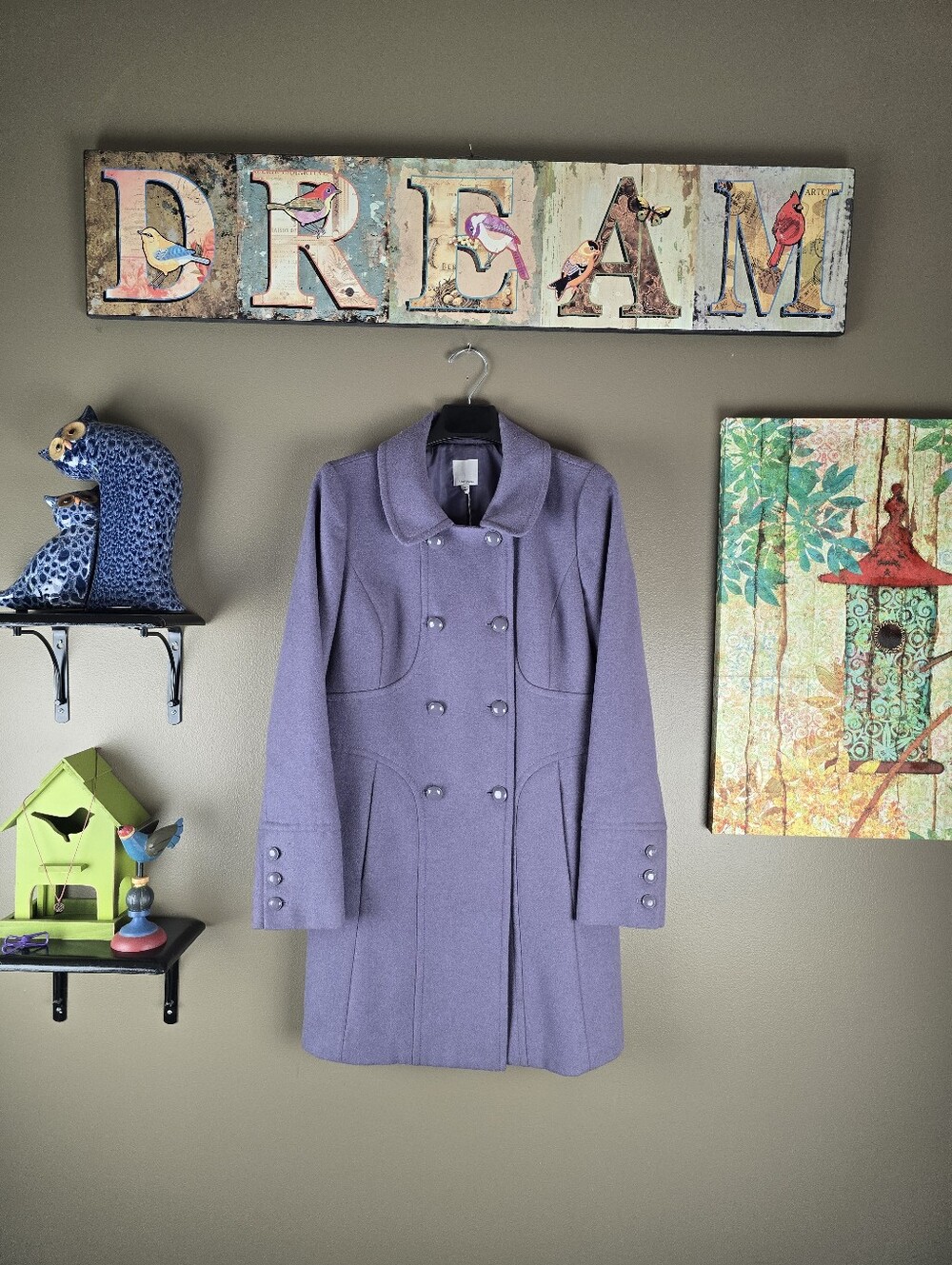 Halogen Purple Double Breasted Pea Coat Medium
